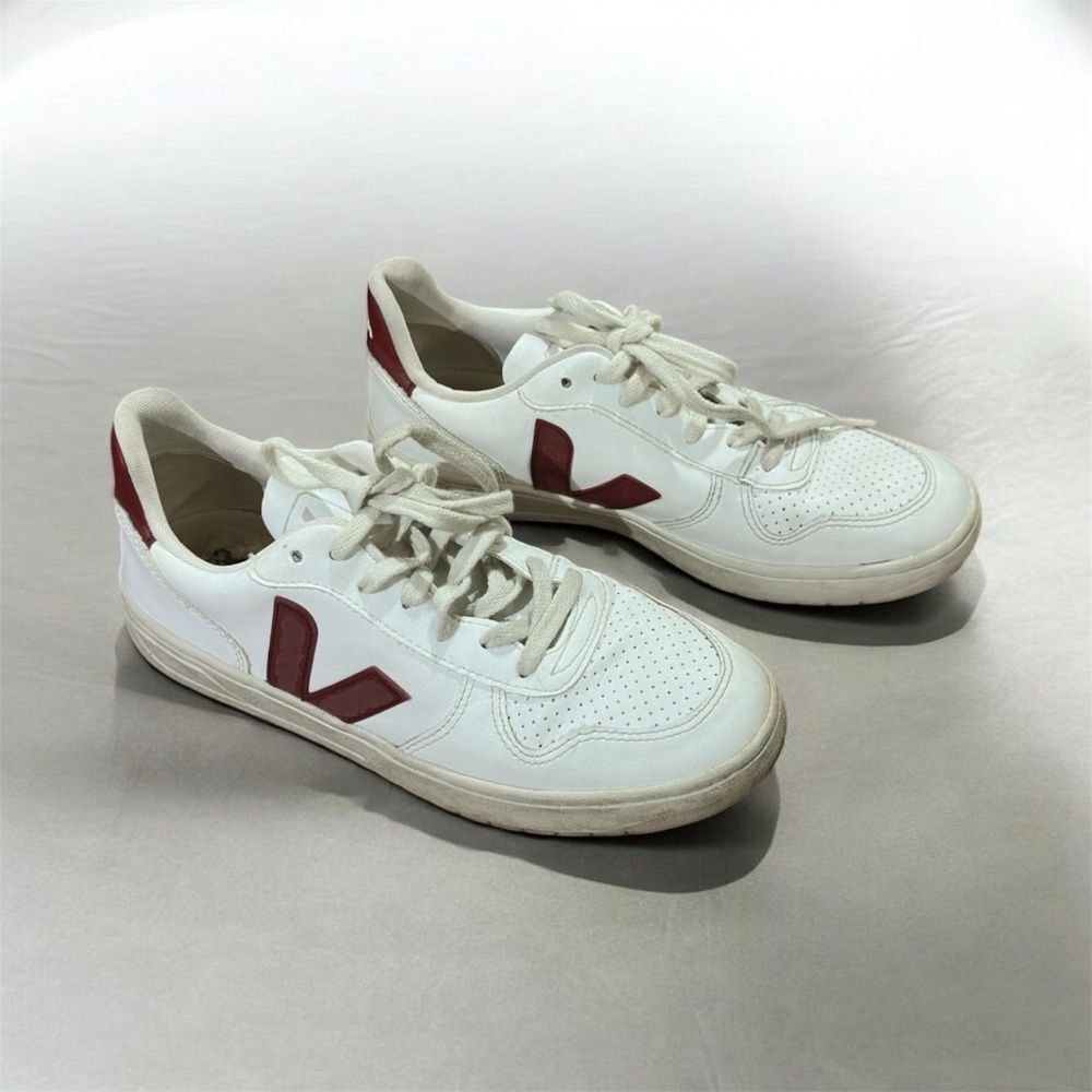 Veja White Sneakers with Red V Accents